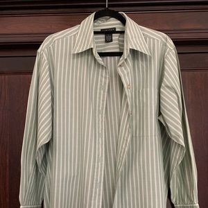 The Limited - green and ivory stripe blouse.